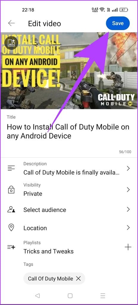 tap on save