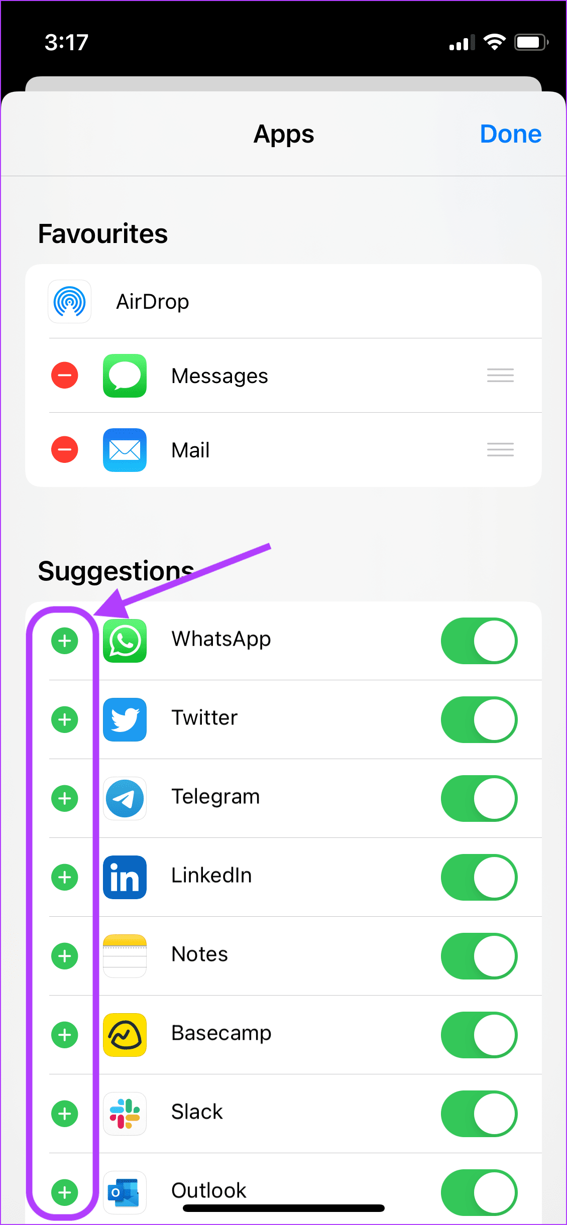 tap on the plus button