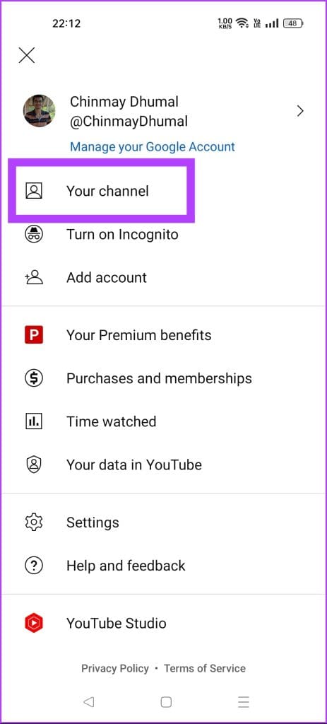 tap on your channel