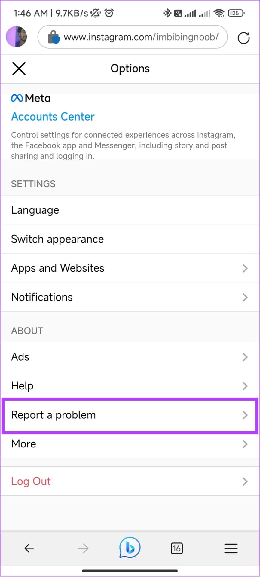 tap report a problem