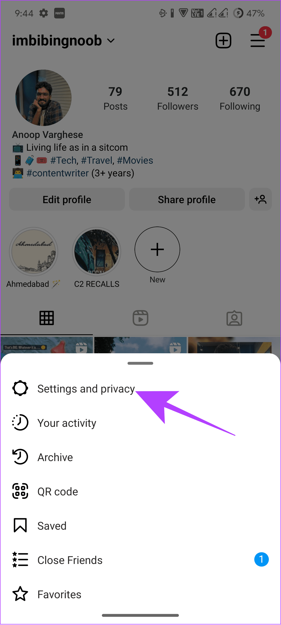 tap settings and privacy