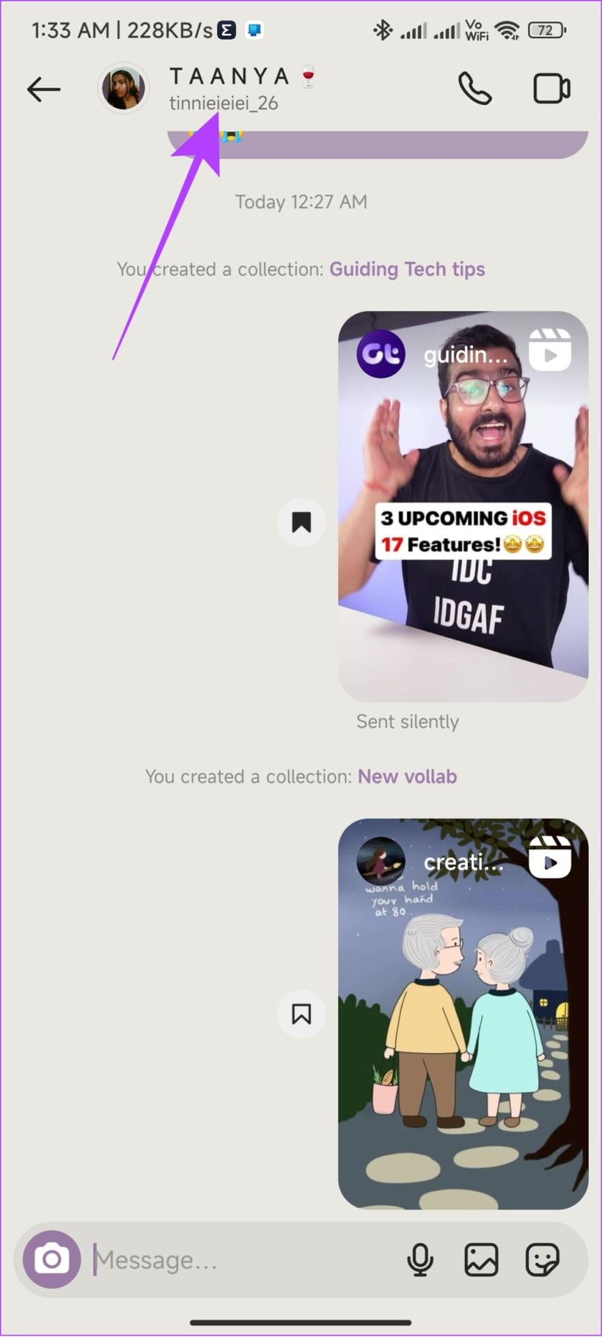 tap the profile name