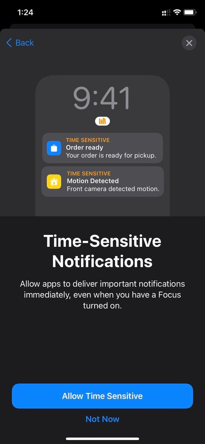Time senstitive notification