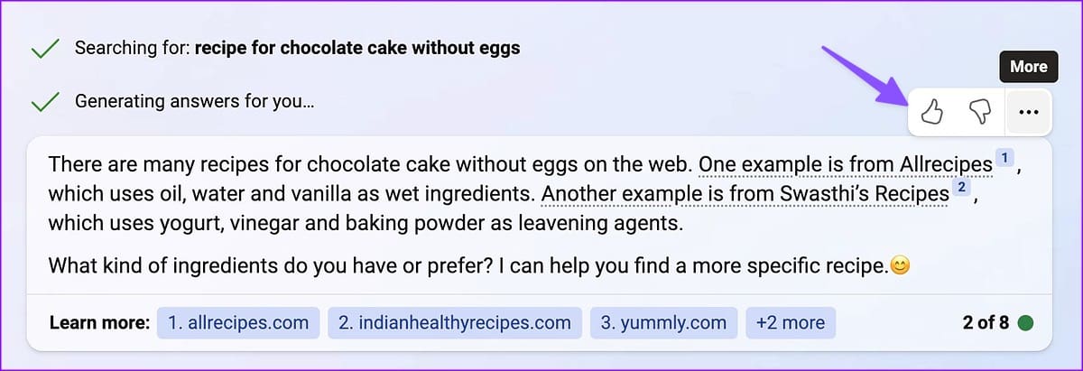 feedback to Bing Chat answers
