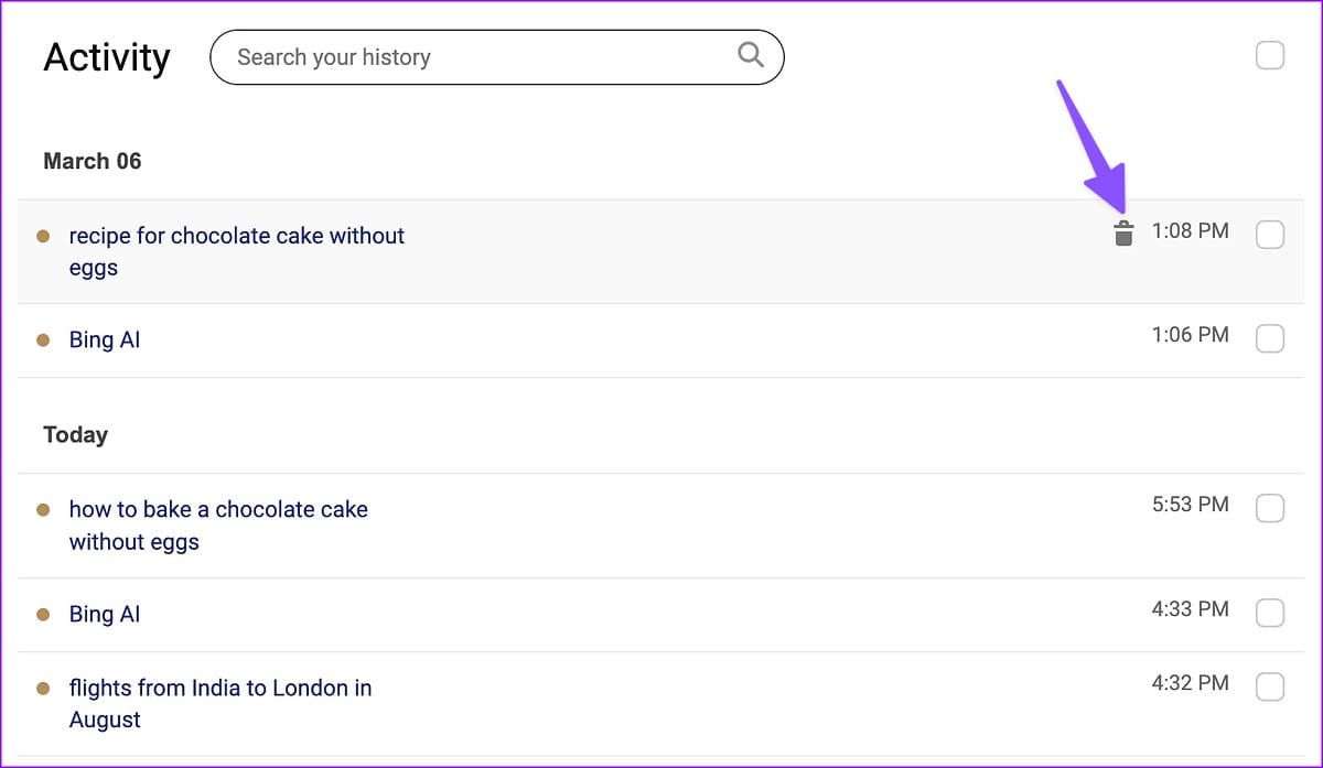 delete Bing Chat history