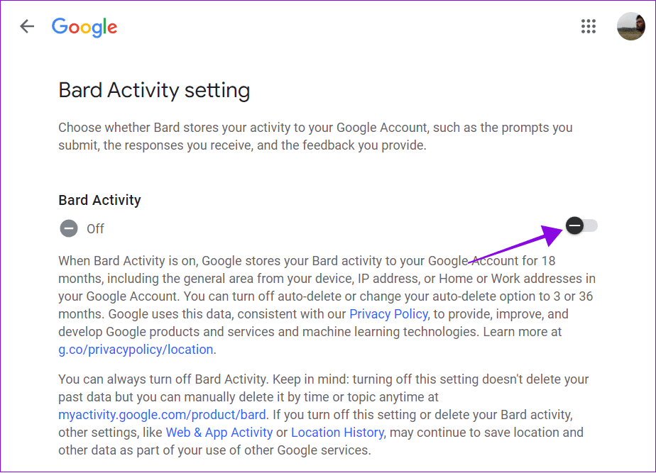 toggle off bard activity