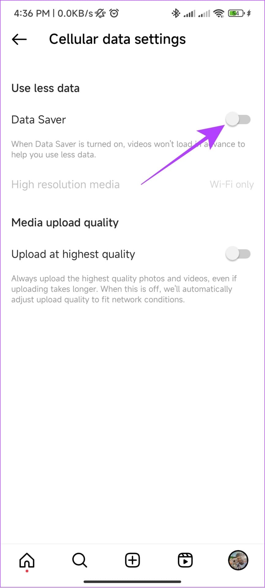 toggle off data saver