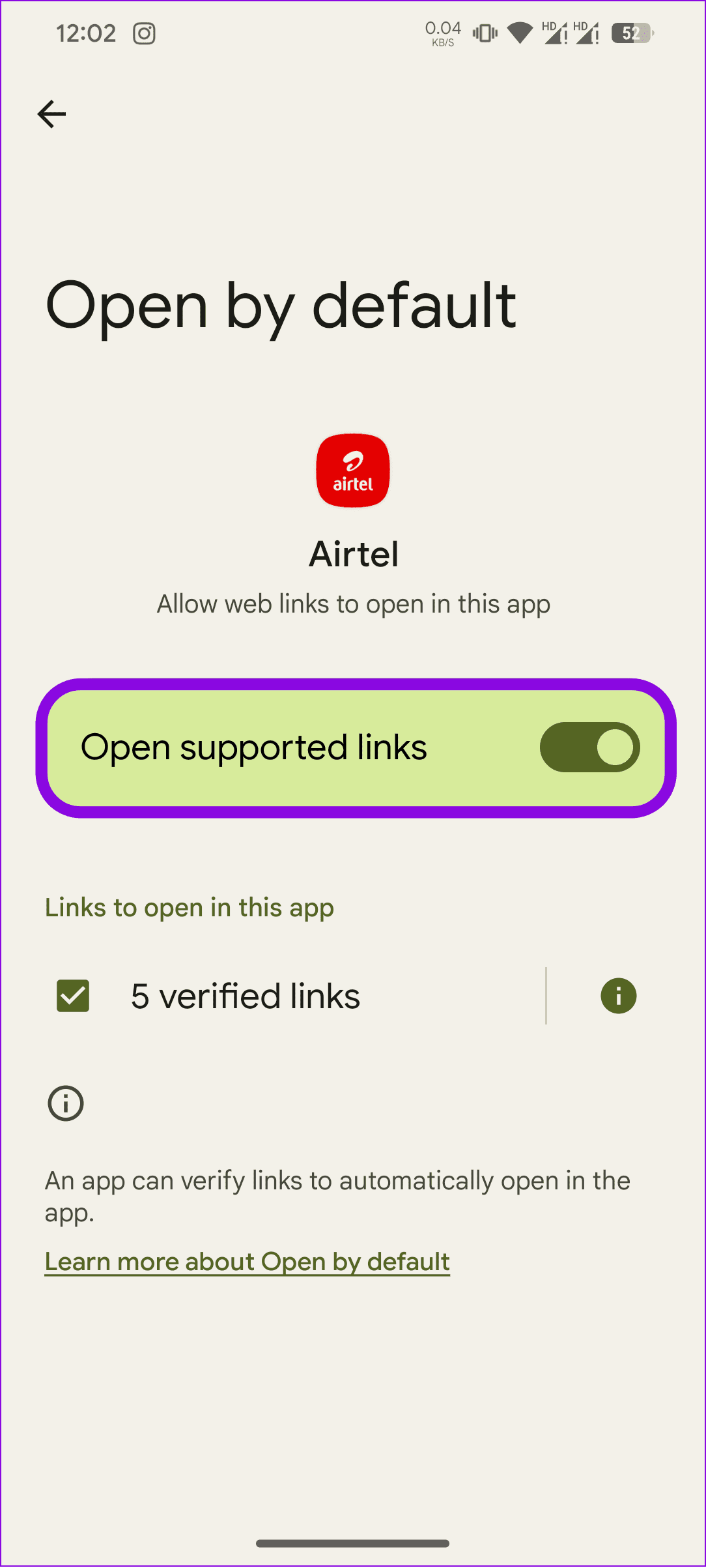 toggle off open supported links