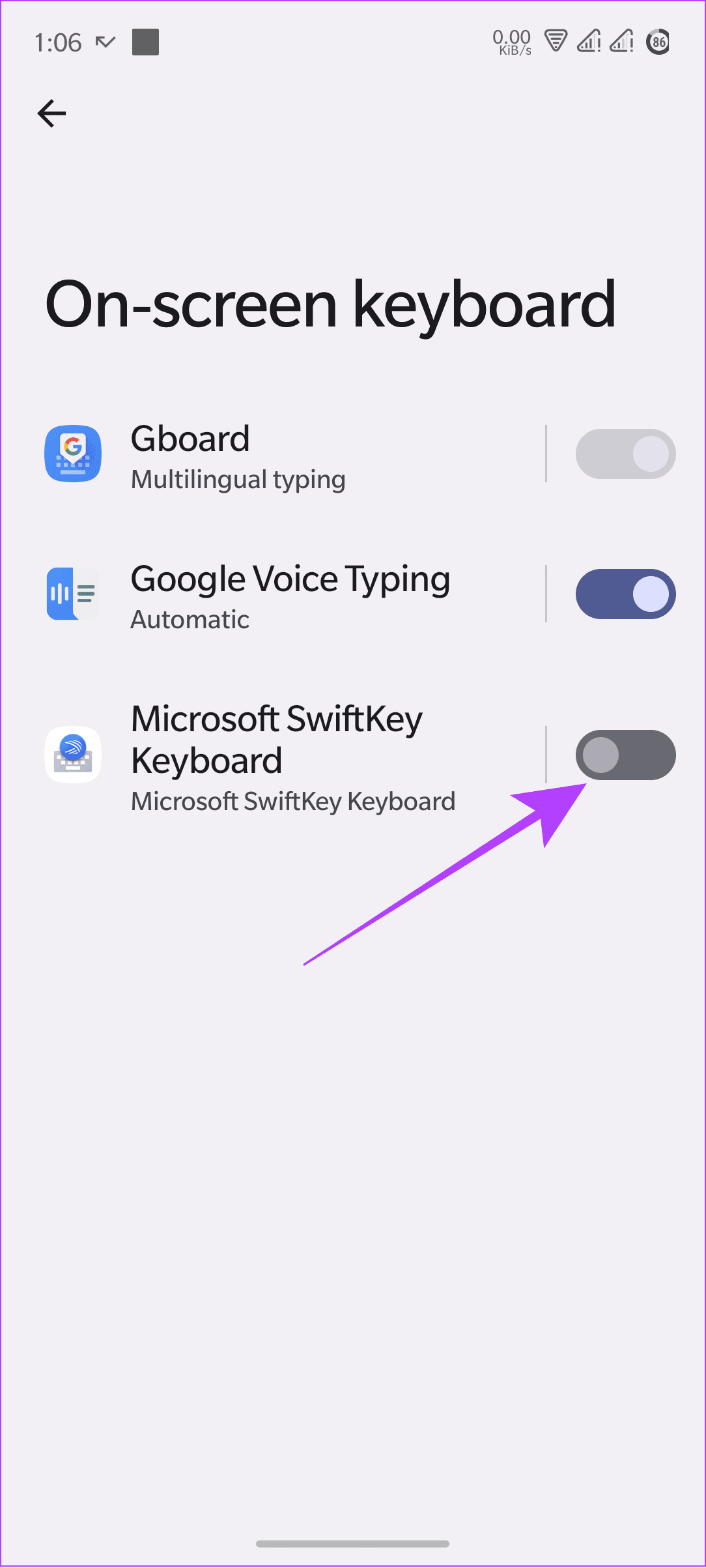 toggle on microsoft swiftkey