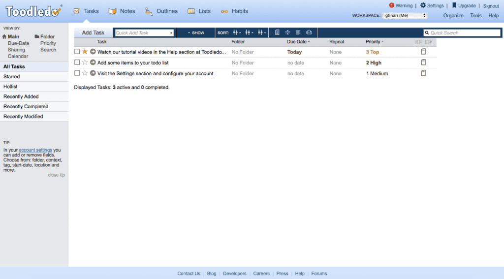 Toodledo Web App Task Manager 1024X567