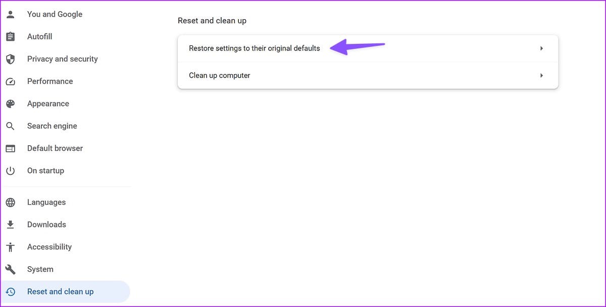 reset google chrome