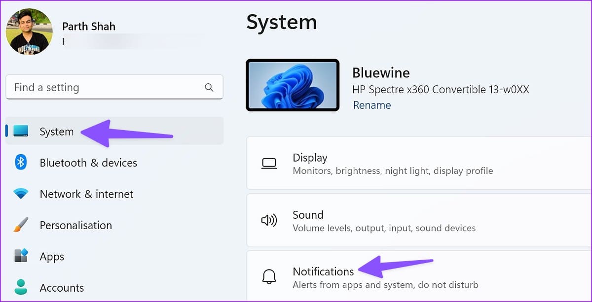 open notifications on Windows