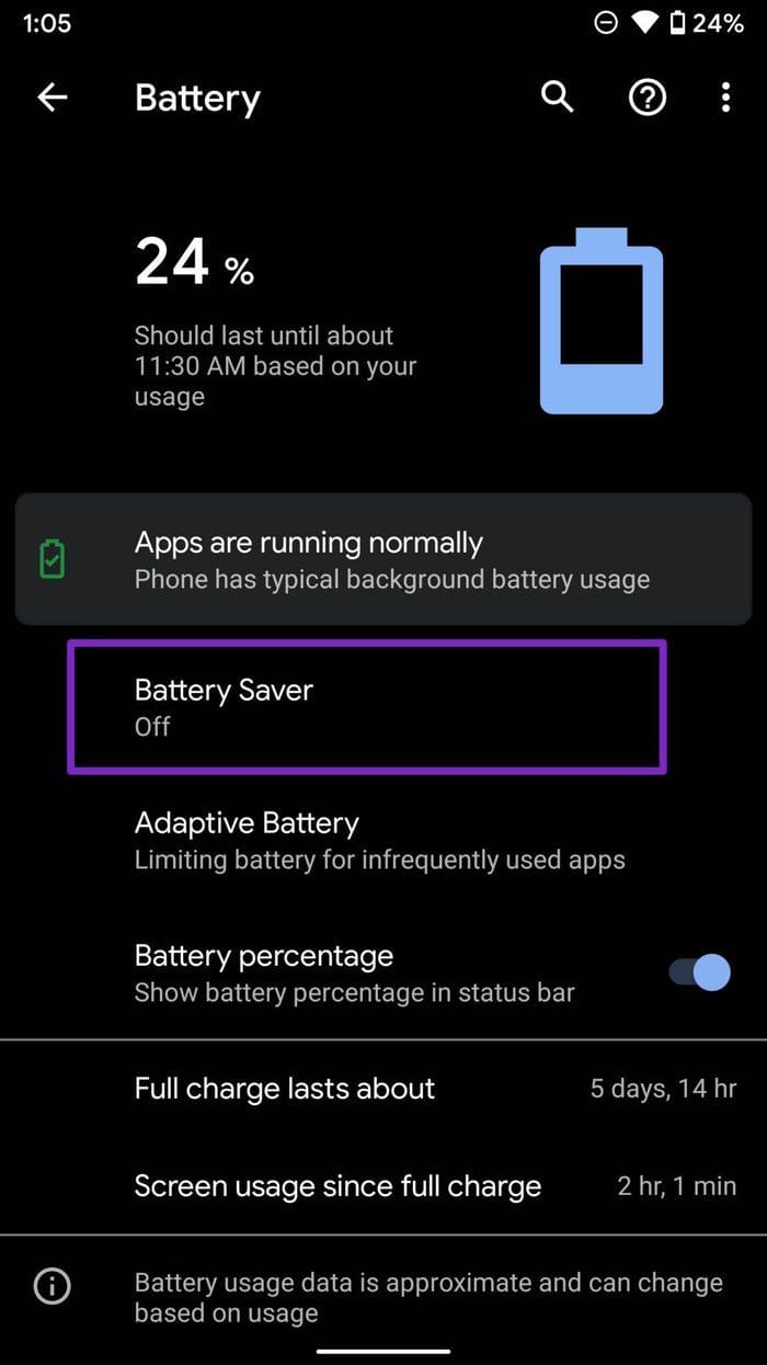 Turn off battery saver mode