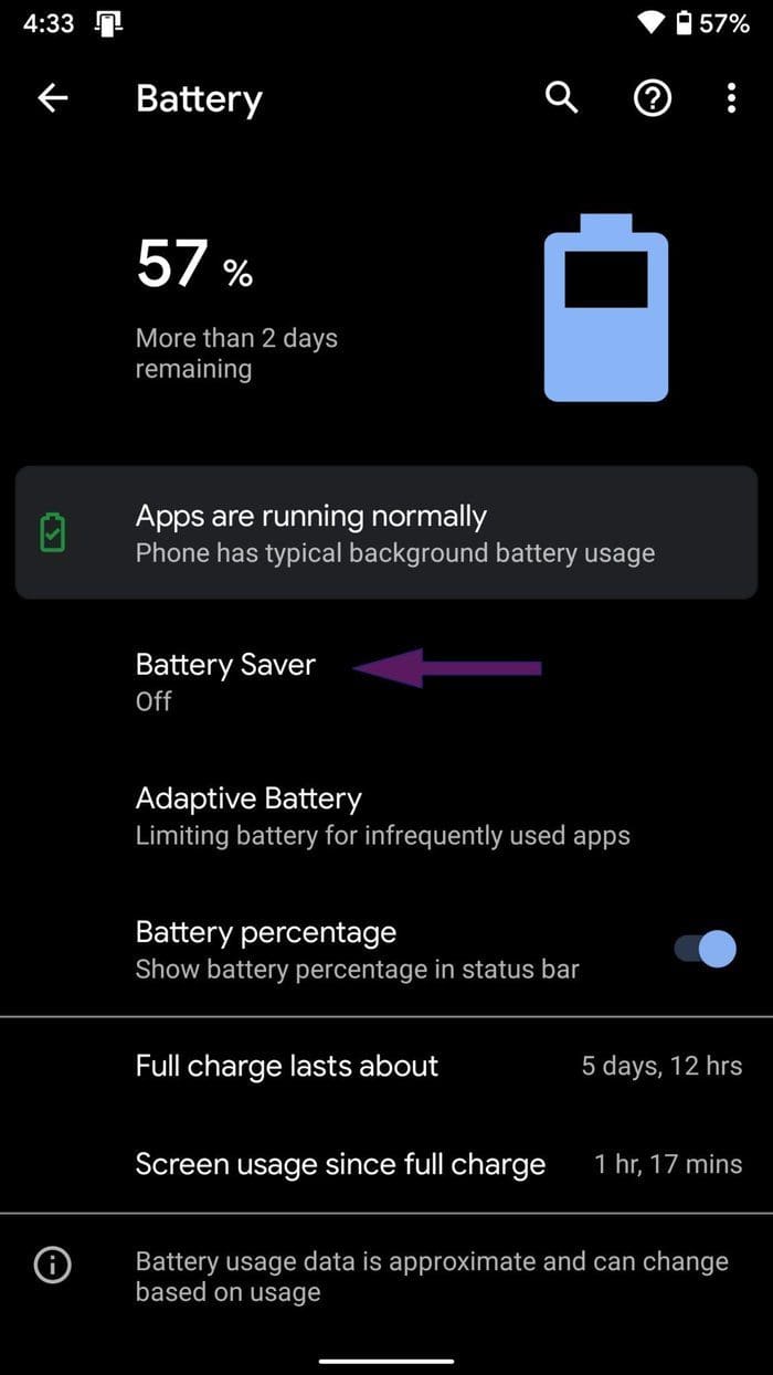 Turn off battery saver