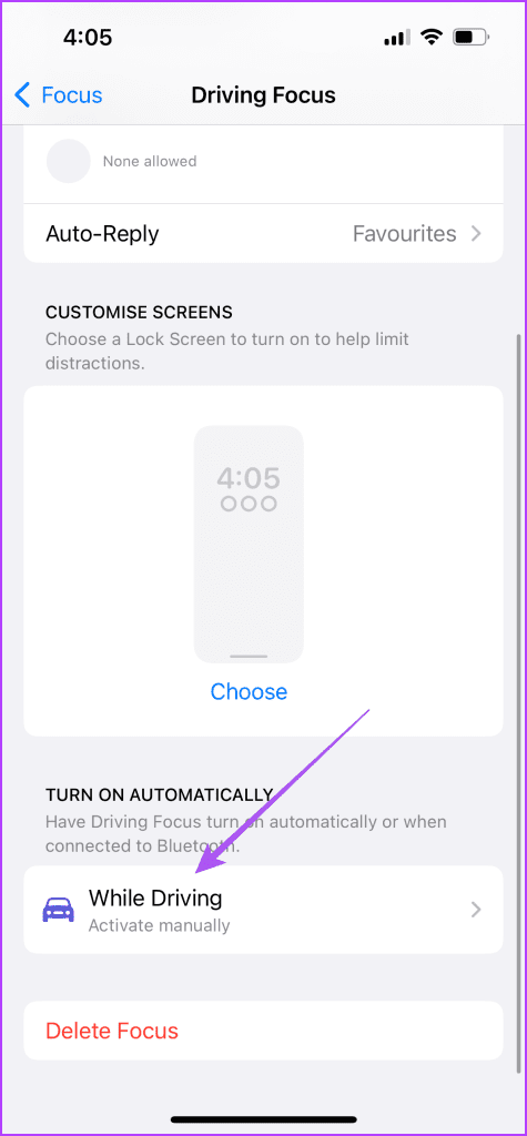 turn on automatically driving focus iphone
