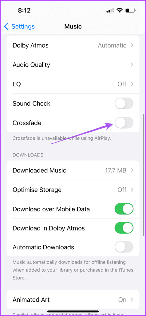 turn on crossfade in apple music iphone