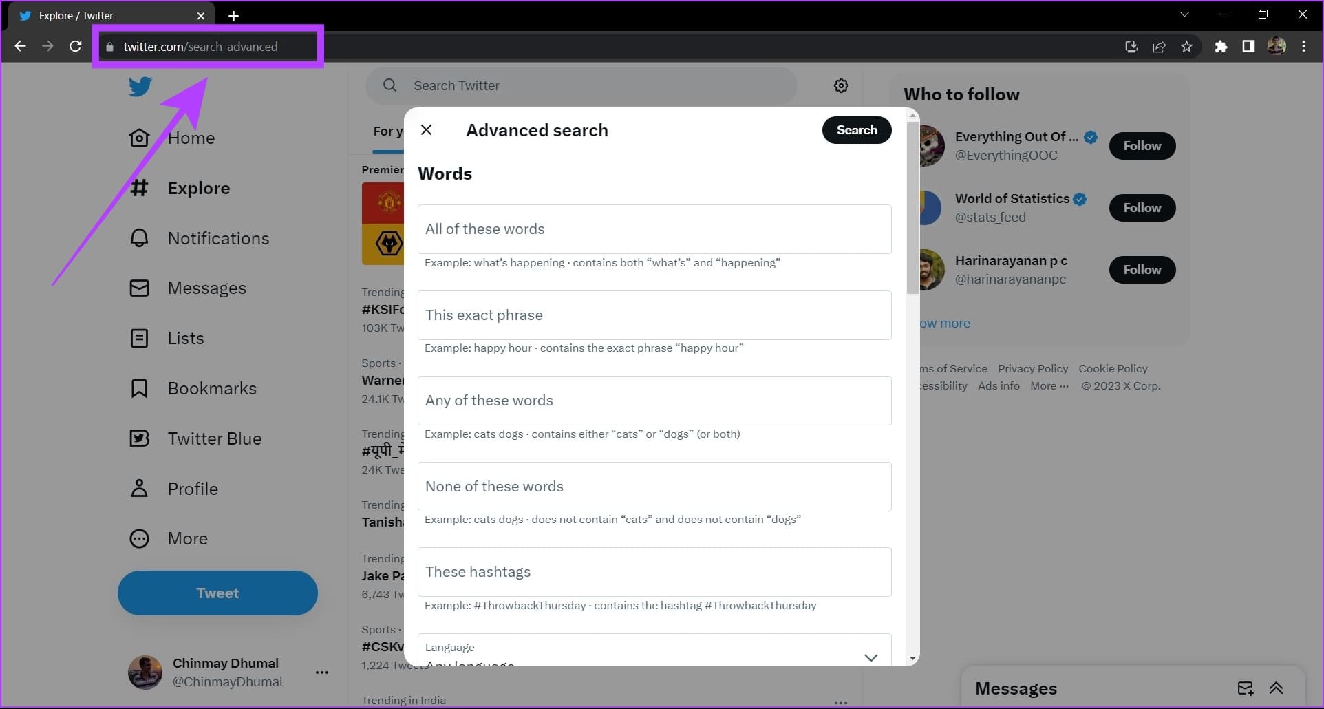 twitter advanced search url
