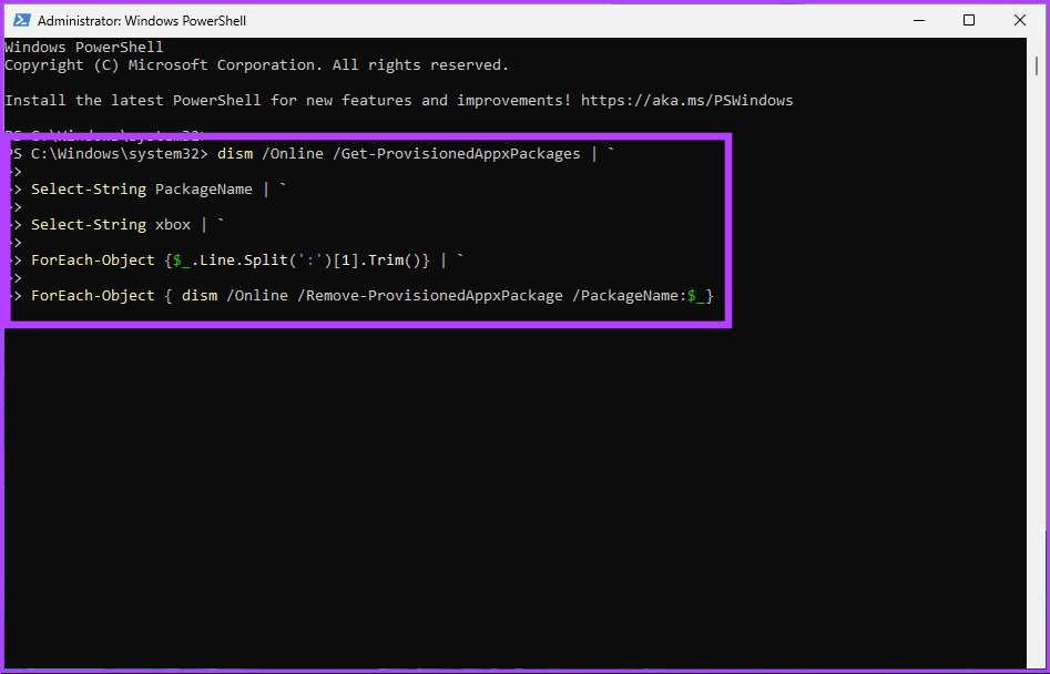 type or copy and paste the following command