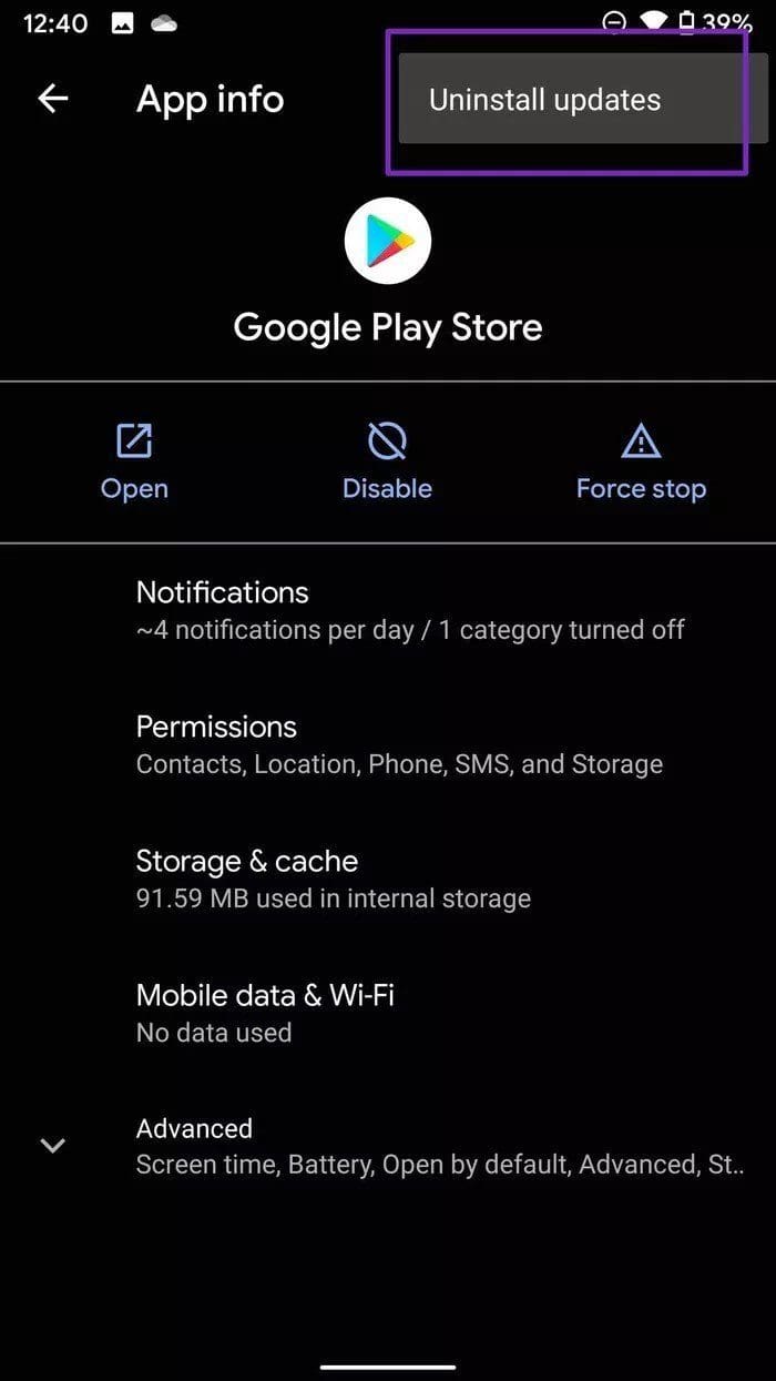 Uninstall app updates