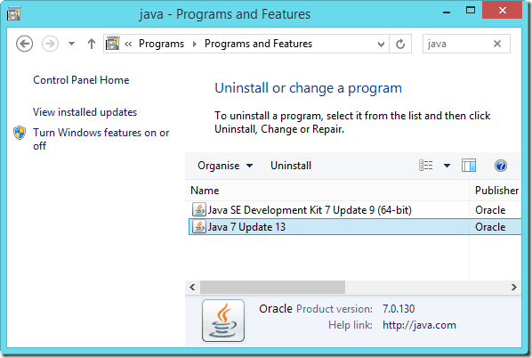 Uninstall Java