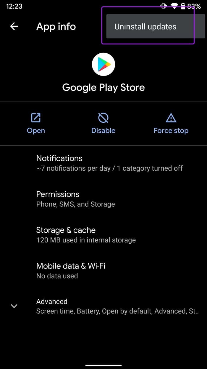 Uninstall play store updates apps not updating on android