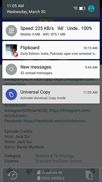 Universal Copy Sticky Notification