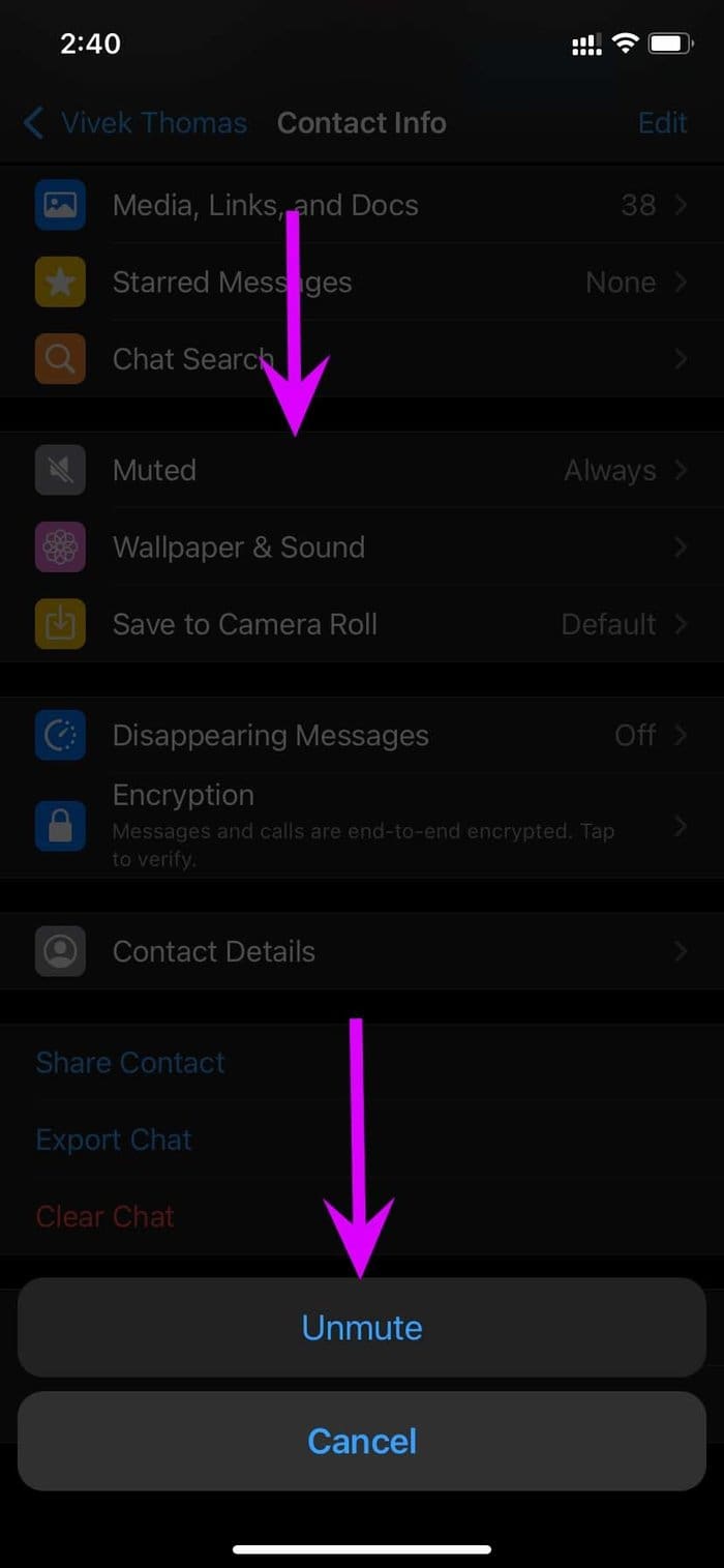 Unmute whatsapp conversation