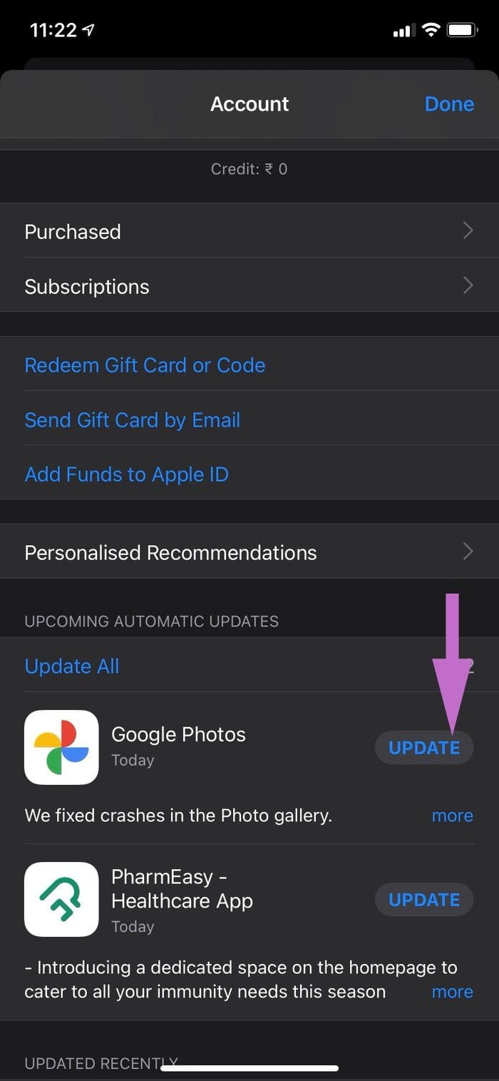 Update google photos
