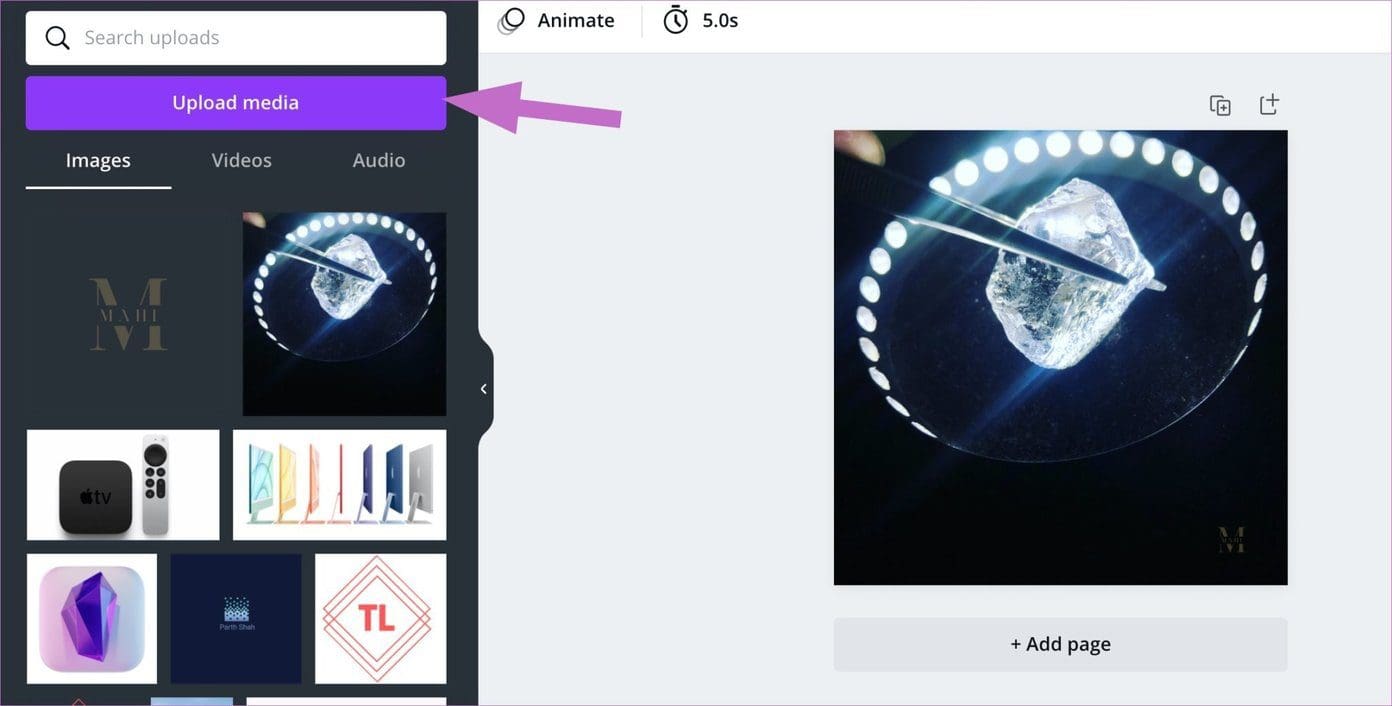 Upload media to canva