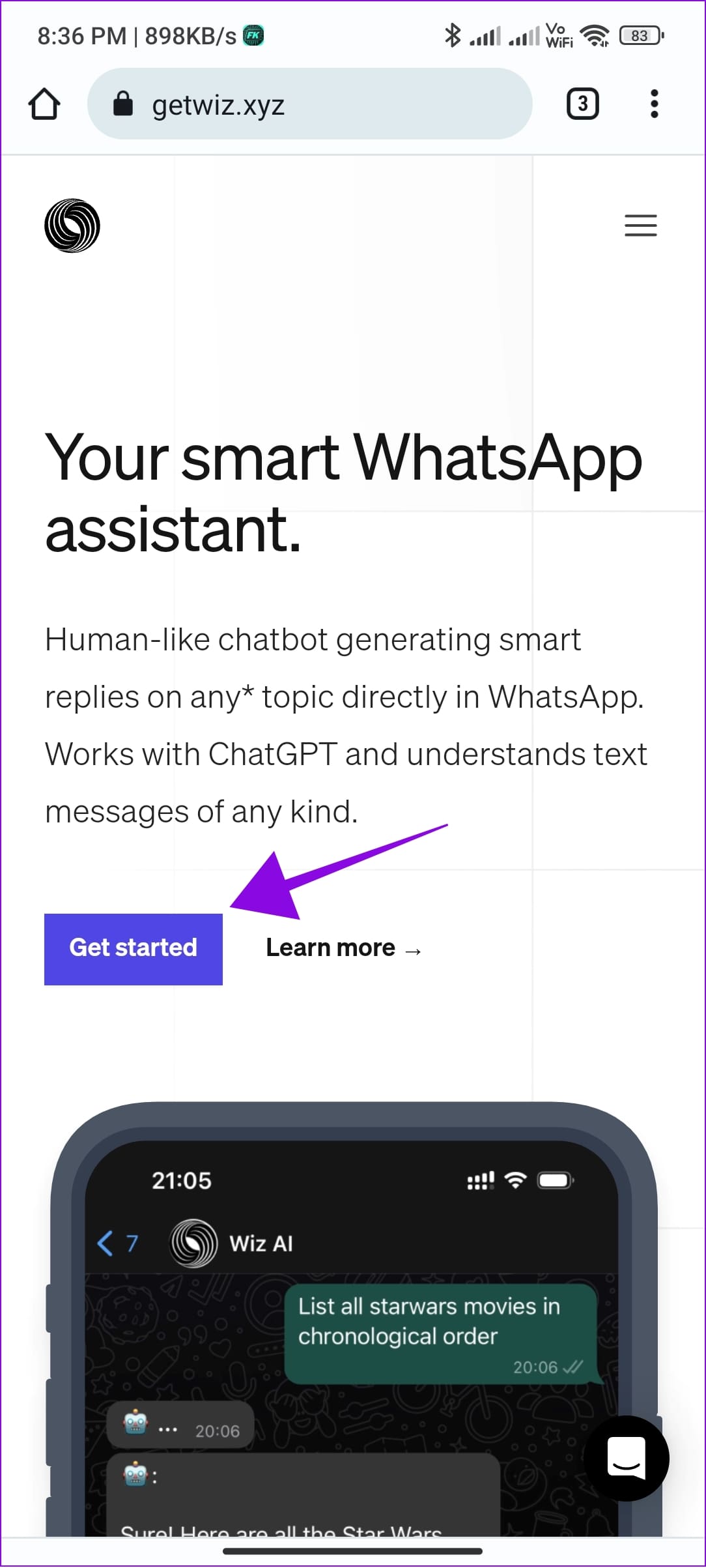 use WizAI for WhatsApp