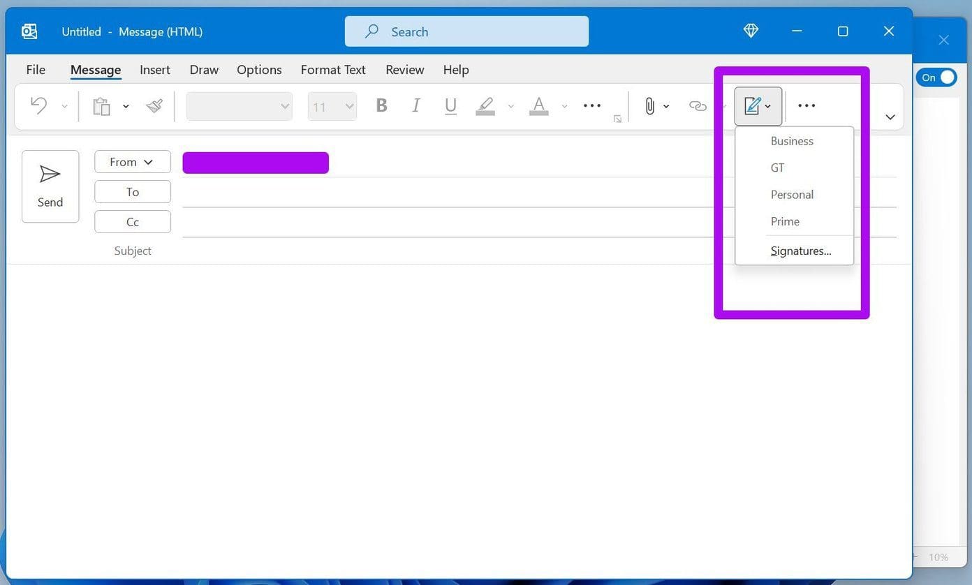 Use different outlook signatures in windows