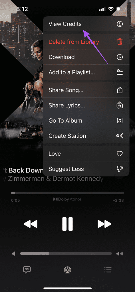 view song credits in apple music iphone