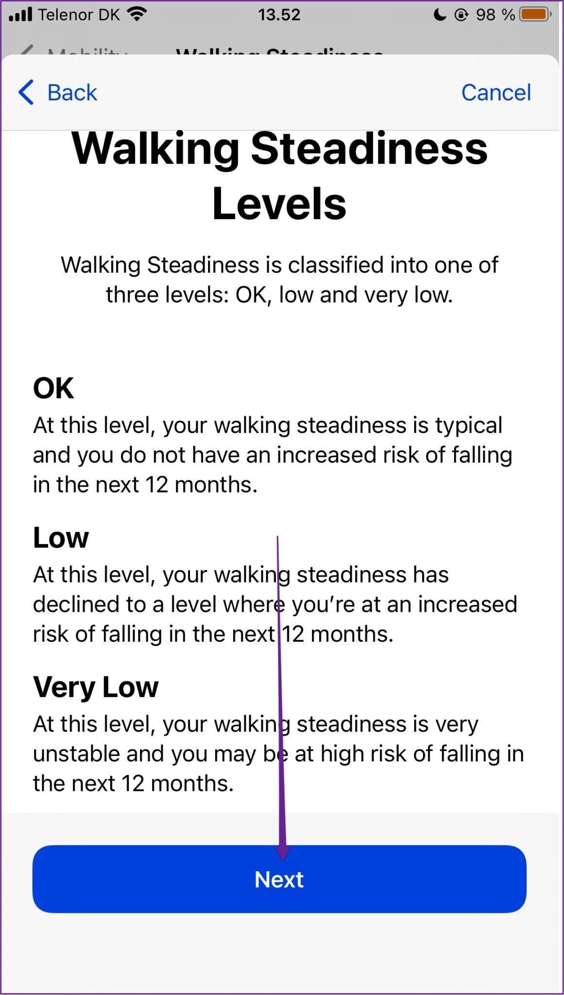 Walking steadiness levels ios