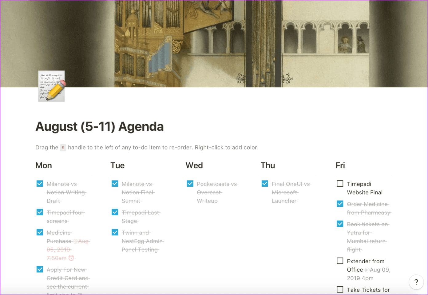 Weekly Agenda