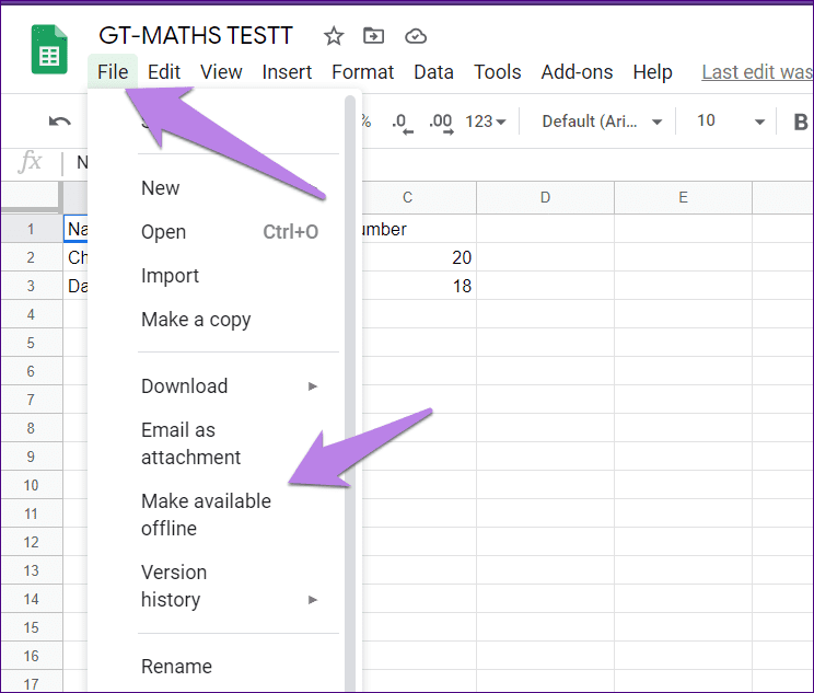 What does make available offline mean in google drive docs sheets slide 10
