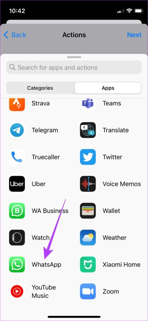 Select WhatsApp from list