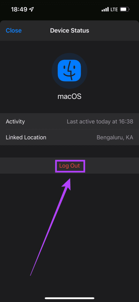 Log out of device