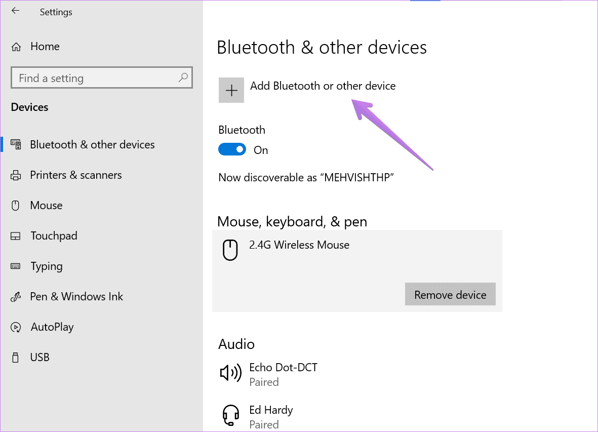 Where are bluetooth settings in windows 10 6