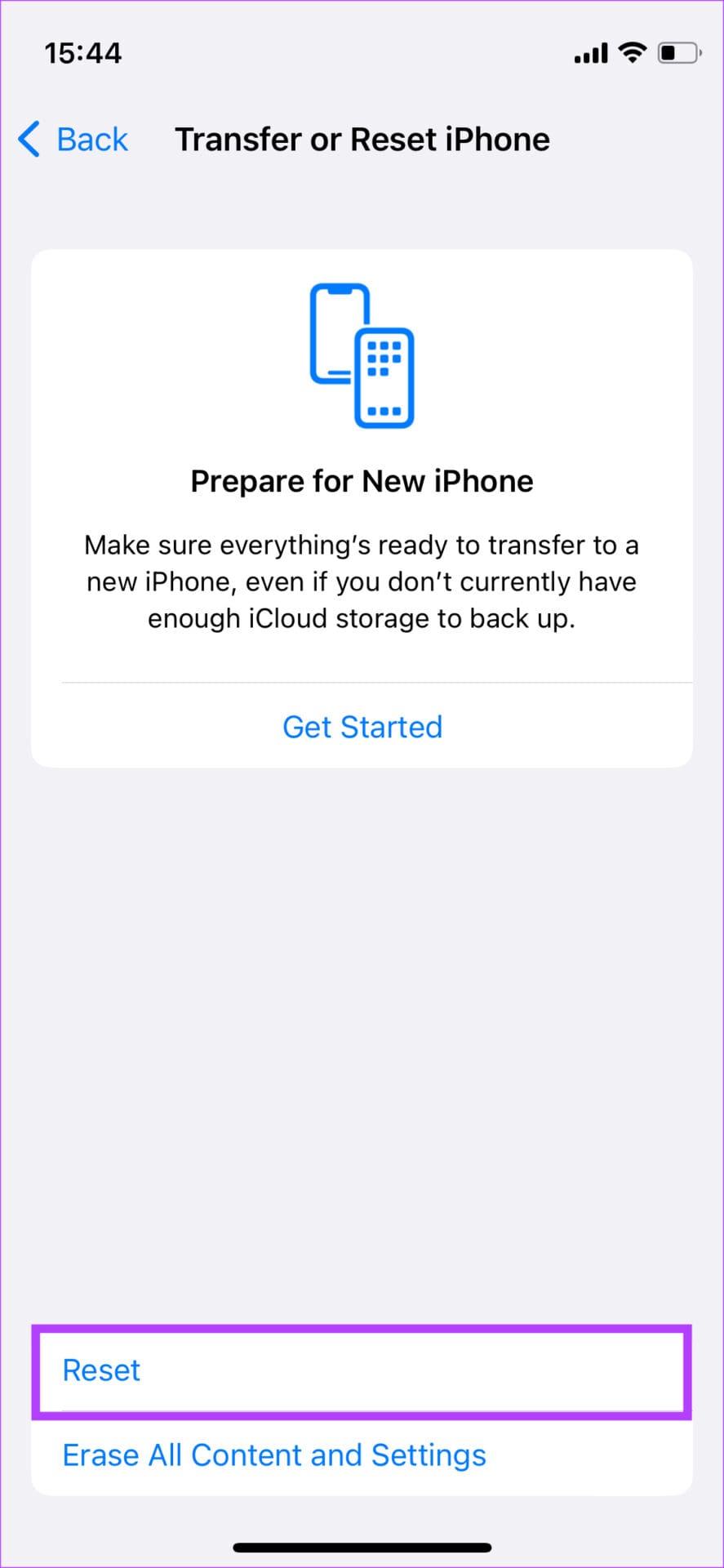 Reset option