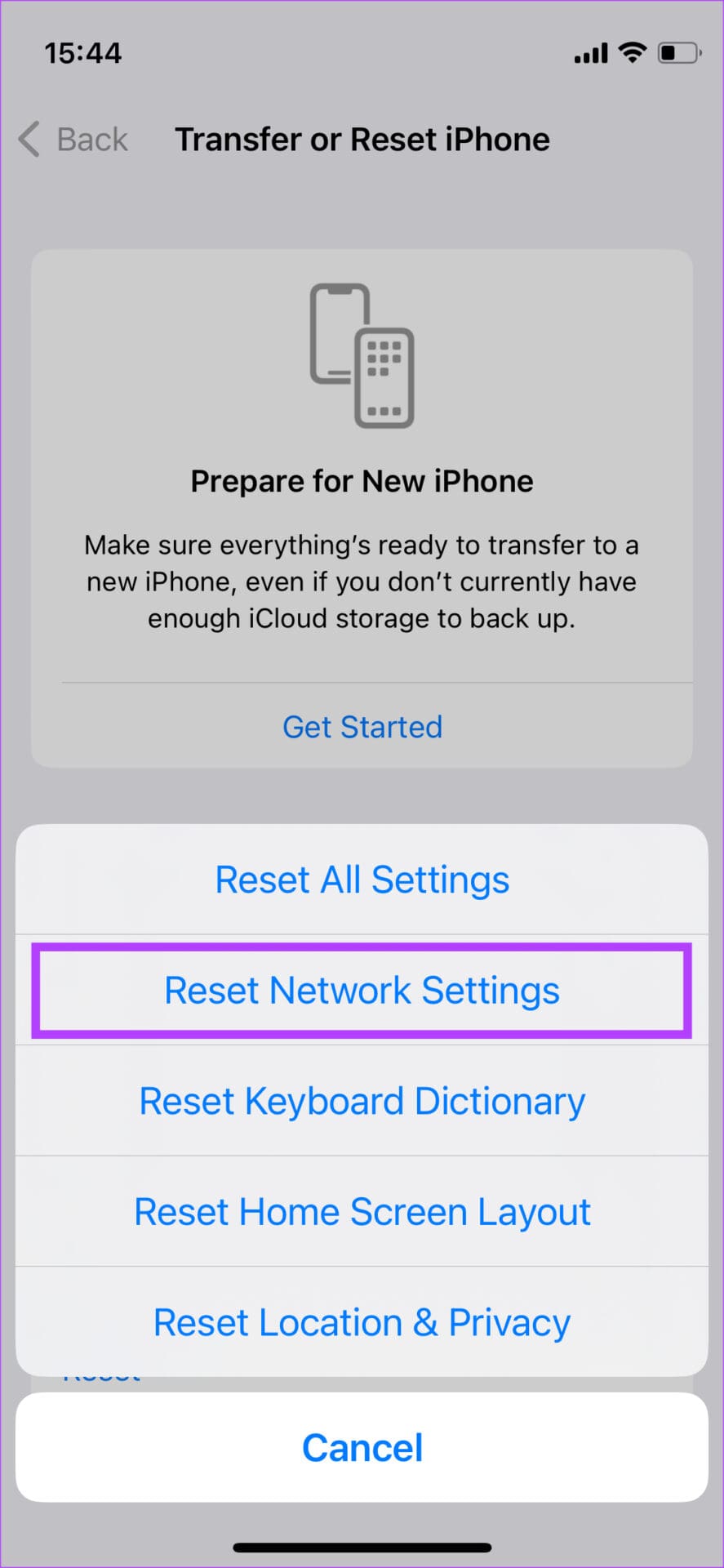 Reset network settings