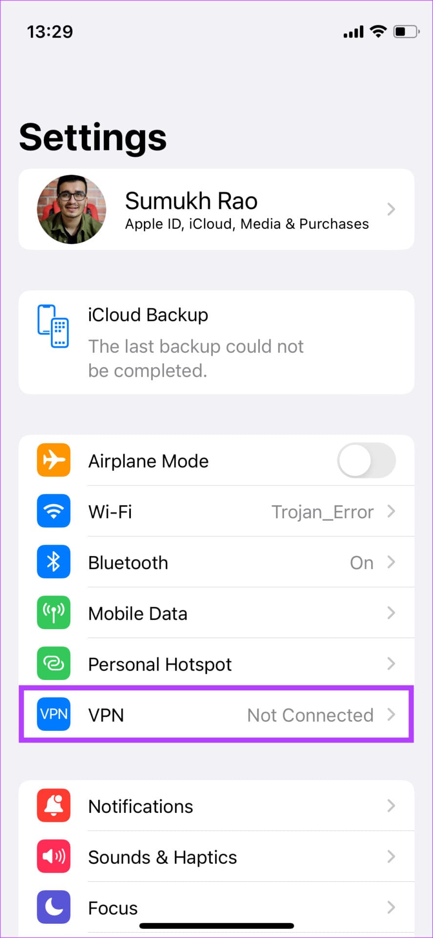 VPN settings