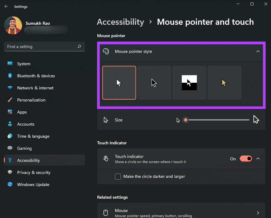 Select mouse pointer