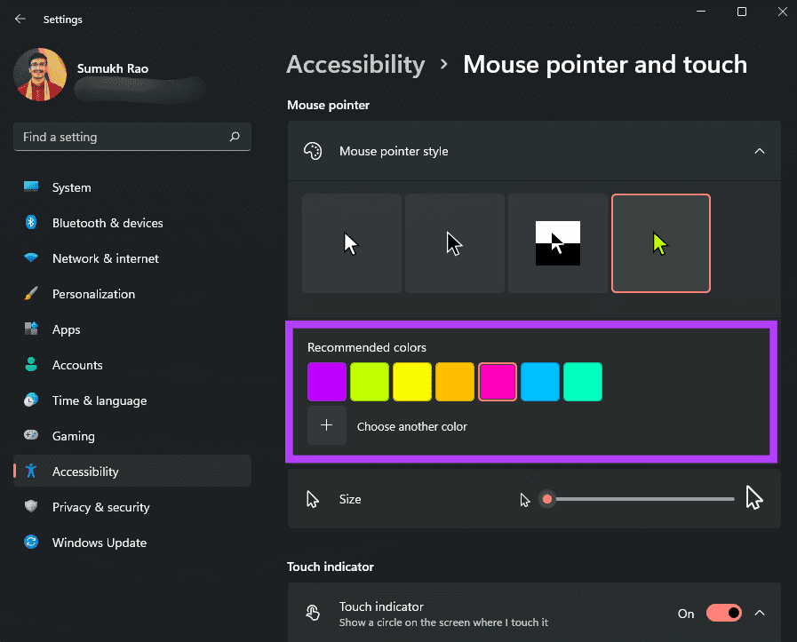color of mouse cursor