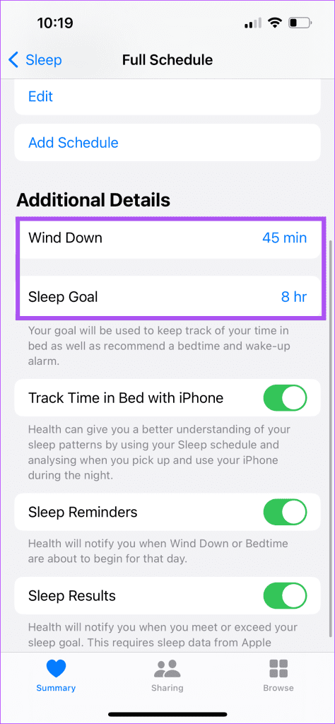 wind down and sleep goal health app iphone