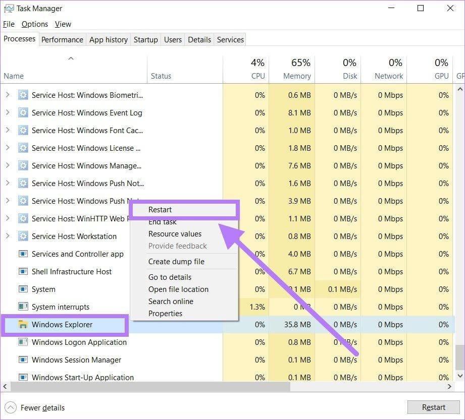 Windows explorer restart