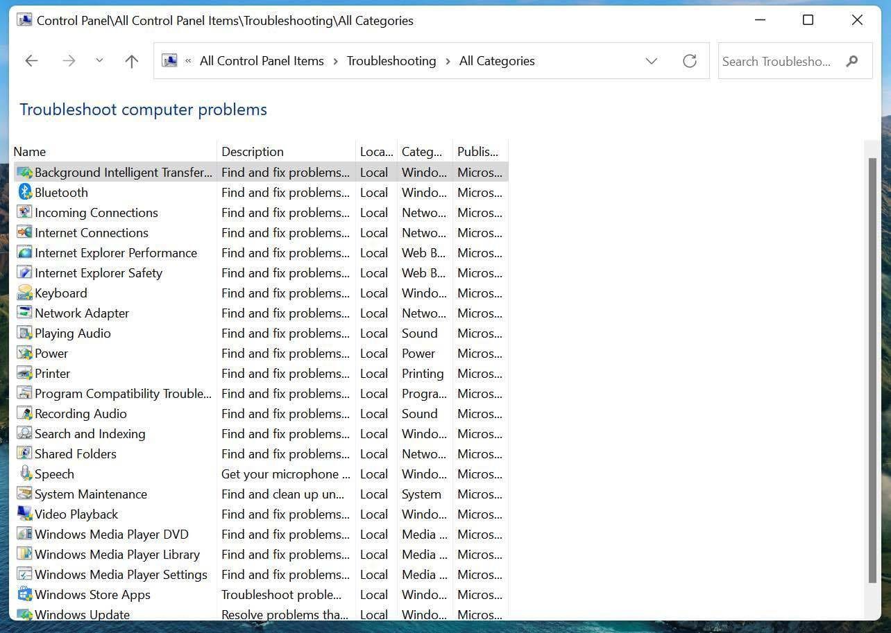 Windows troubleshooters