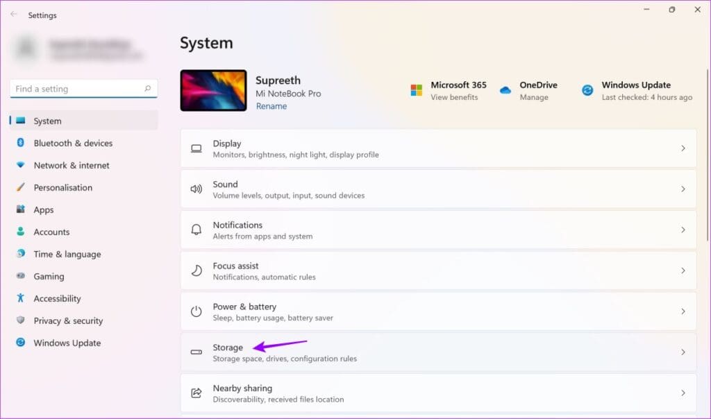 Windows settings