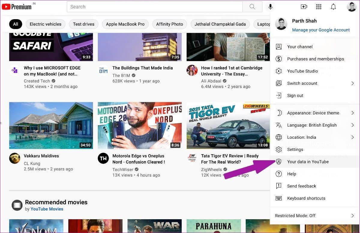 Your data in youtube
