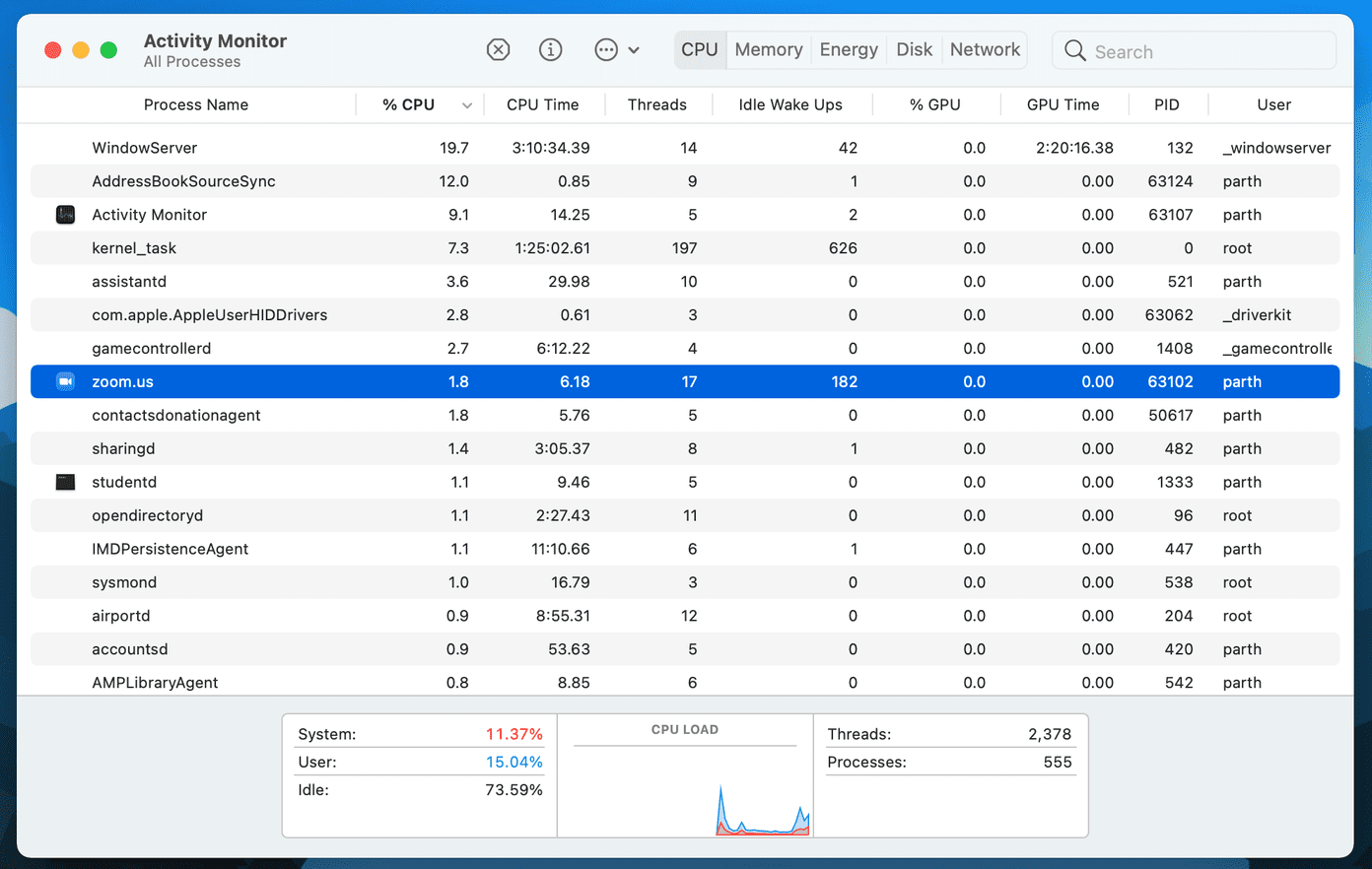 Zoom activity monitor