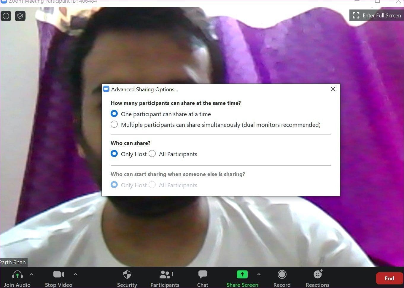 Zoom screen sharing advanced options
